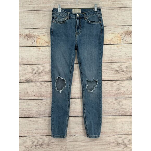 Free People Distressed Stretch Skinny Jeans‎ Women's Size 27R Blue Medium Wash - Picture 1 of 10